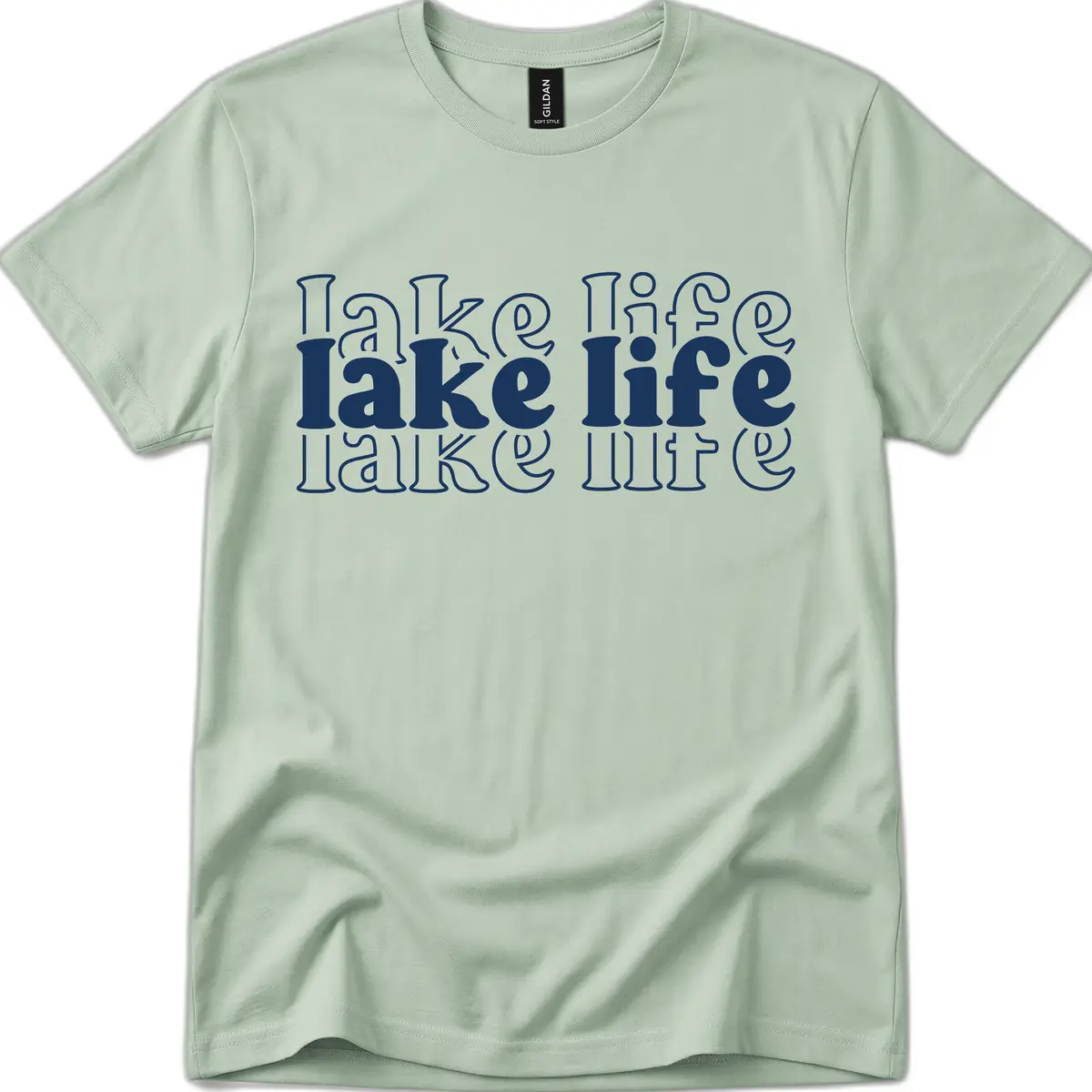 Lake Life Retro Typography Design T-Shirt in Sage