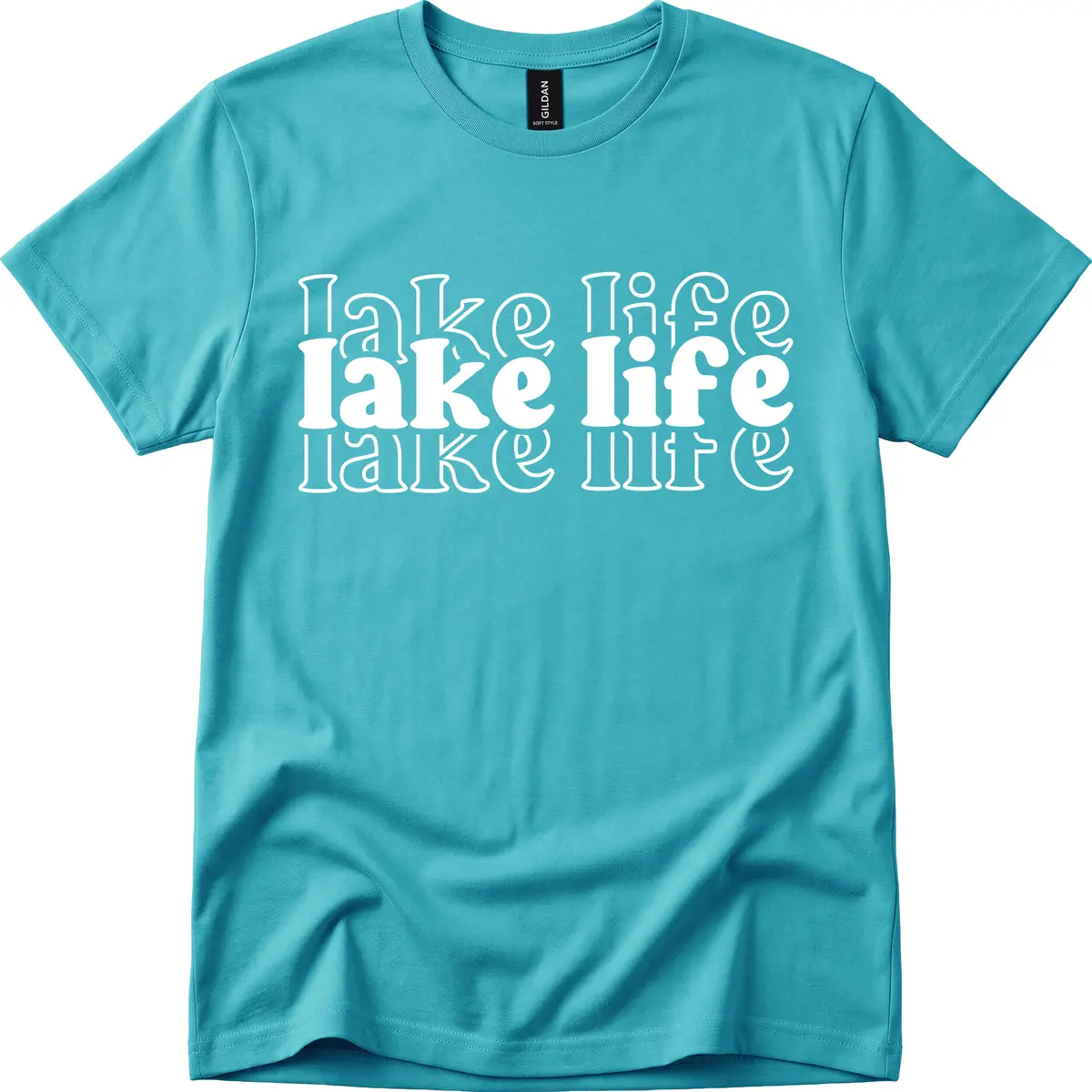 Lake Life Retro Typography Design T-Shirt in Tropical Blue
