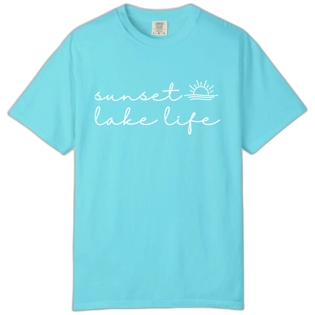 Sunset Lake Life Script Design Comfort Color in Lagoon Blue
