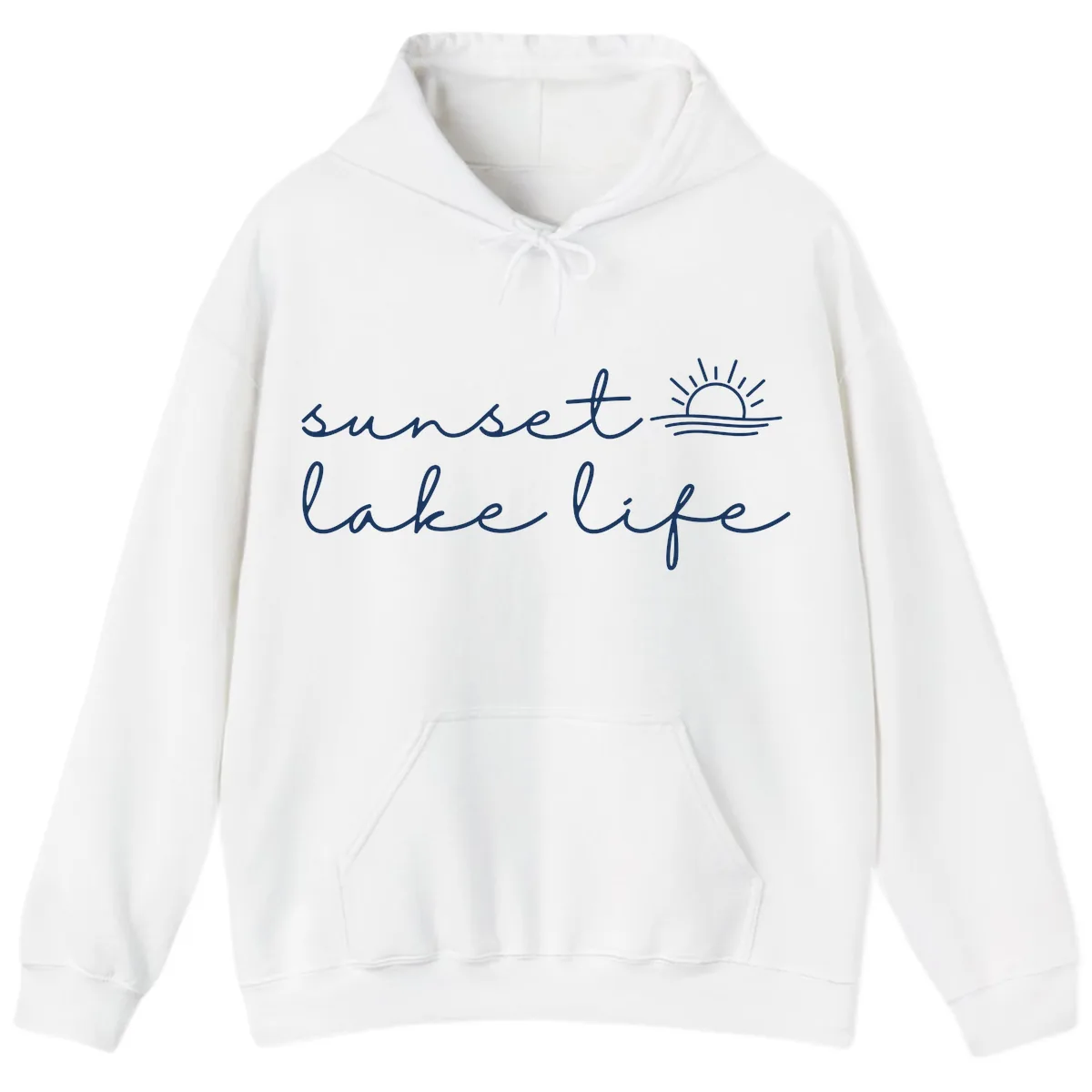Sunset Lake Life Script Design Hoodie in White