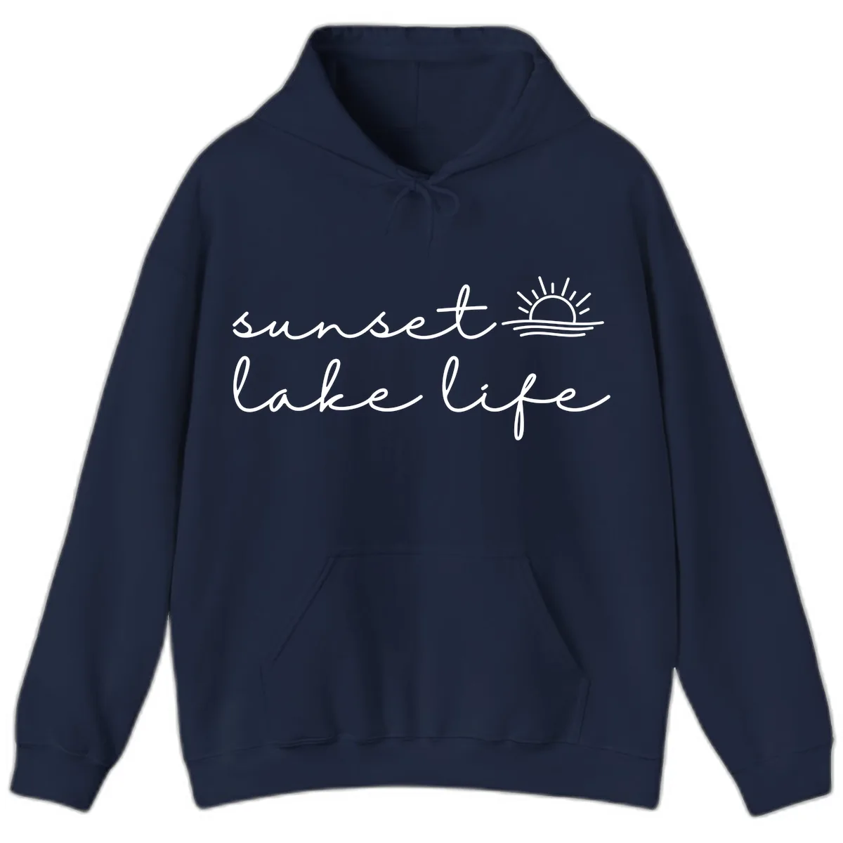 Sunset Lake Life Script Design Hoodie in Navy