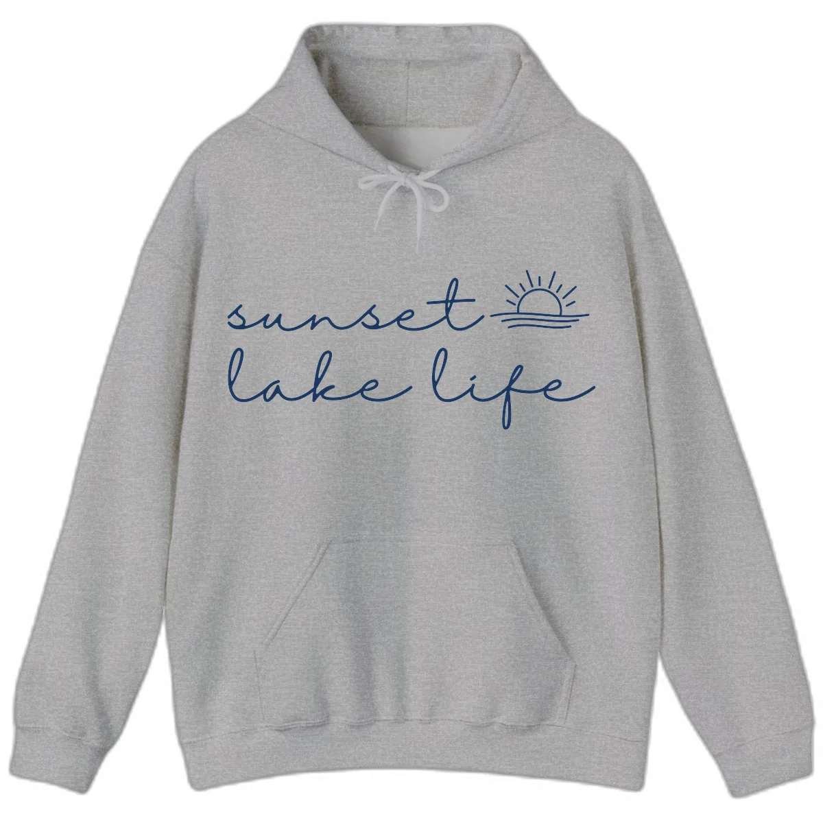 Sunset Lake Life Script Design Hoodie in Sport Grey
