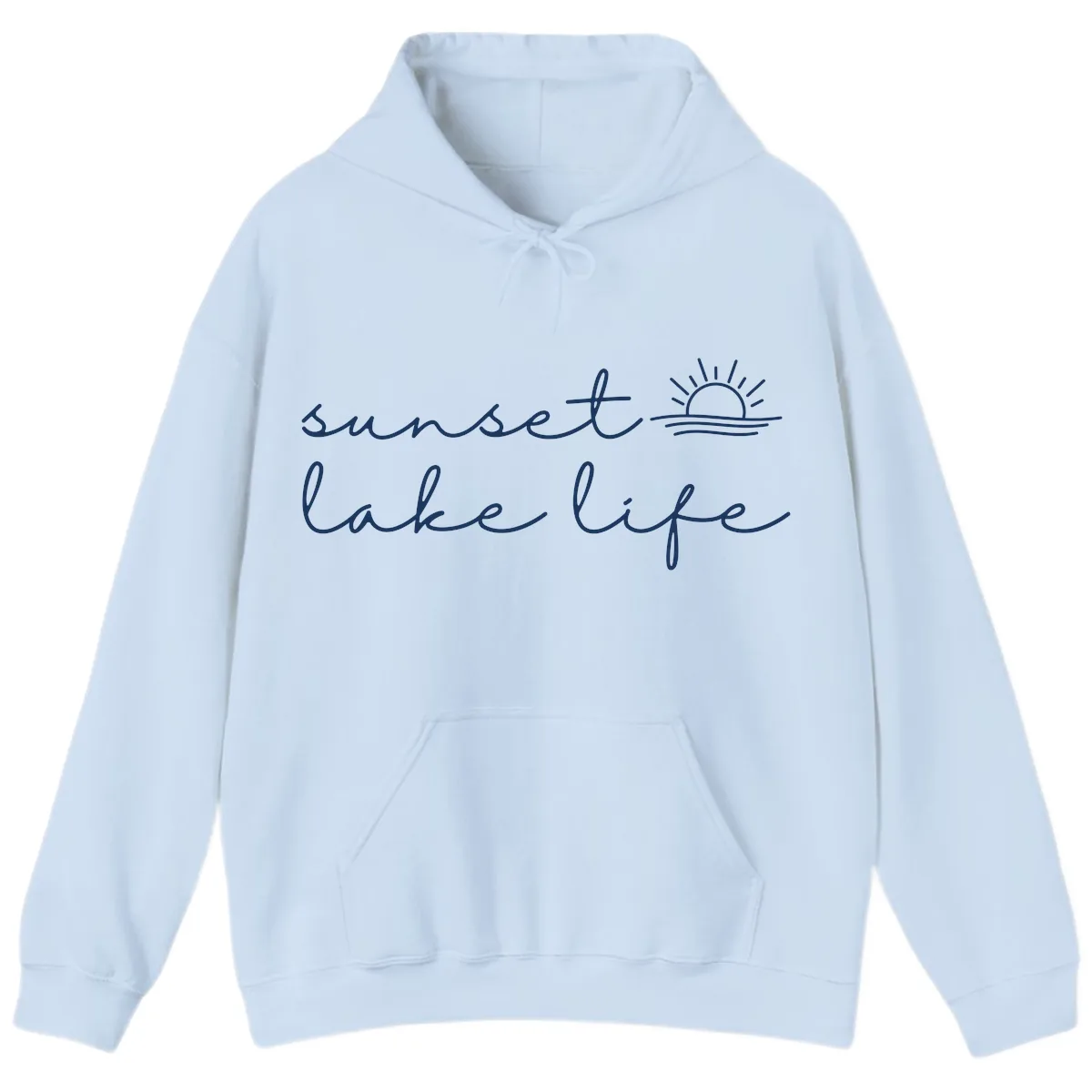 Sunset Lake Life Script Design Hoodie in Light Blue