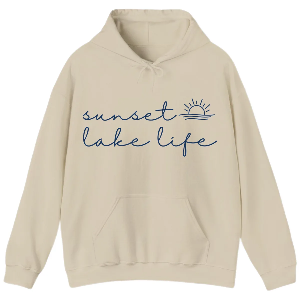 Sunset Lake Life Script Design Hoodie in Sand