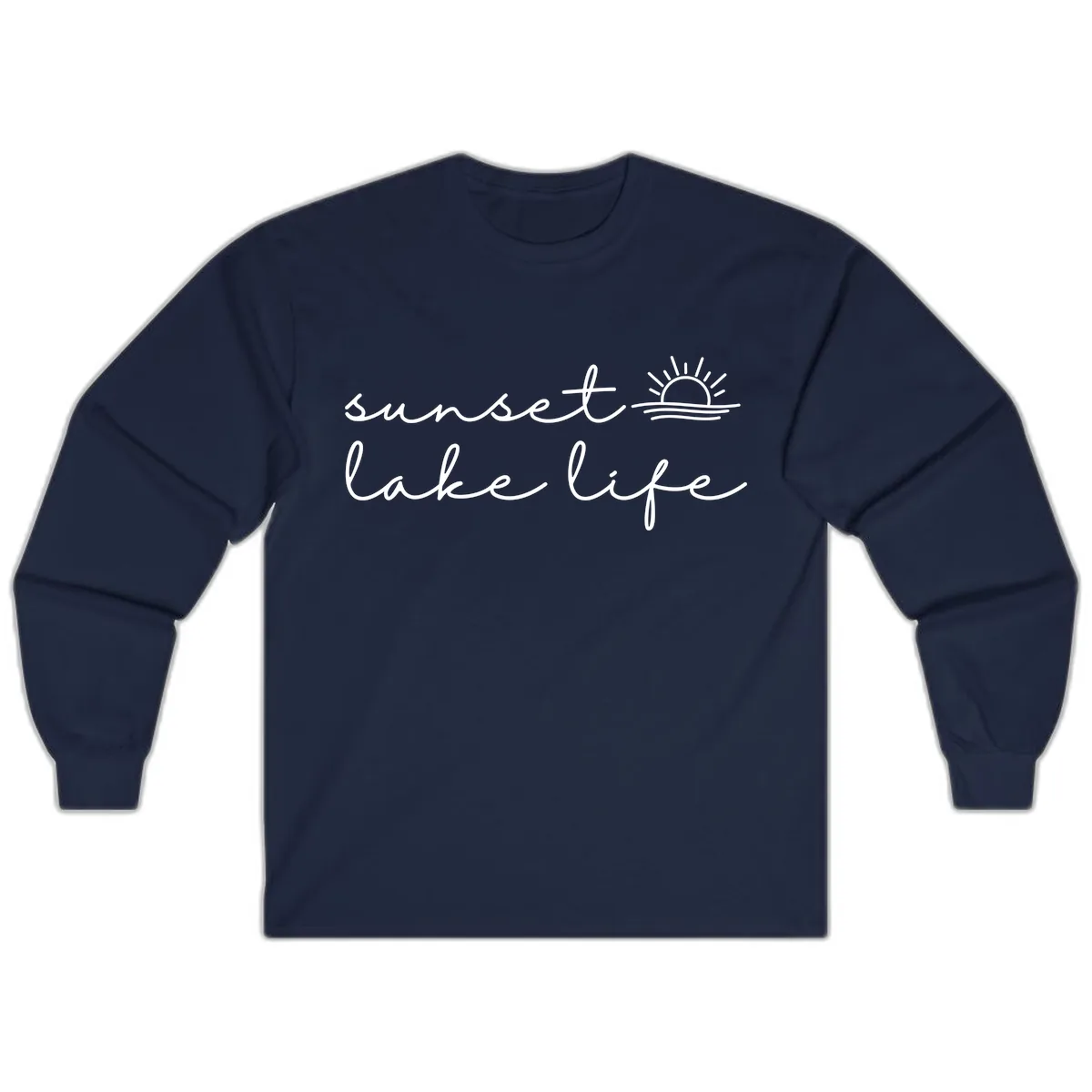 Sunset Lake Life Script Design Long Sleeve in Navy