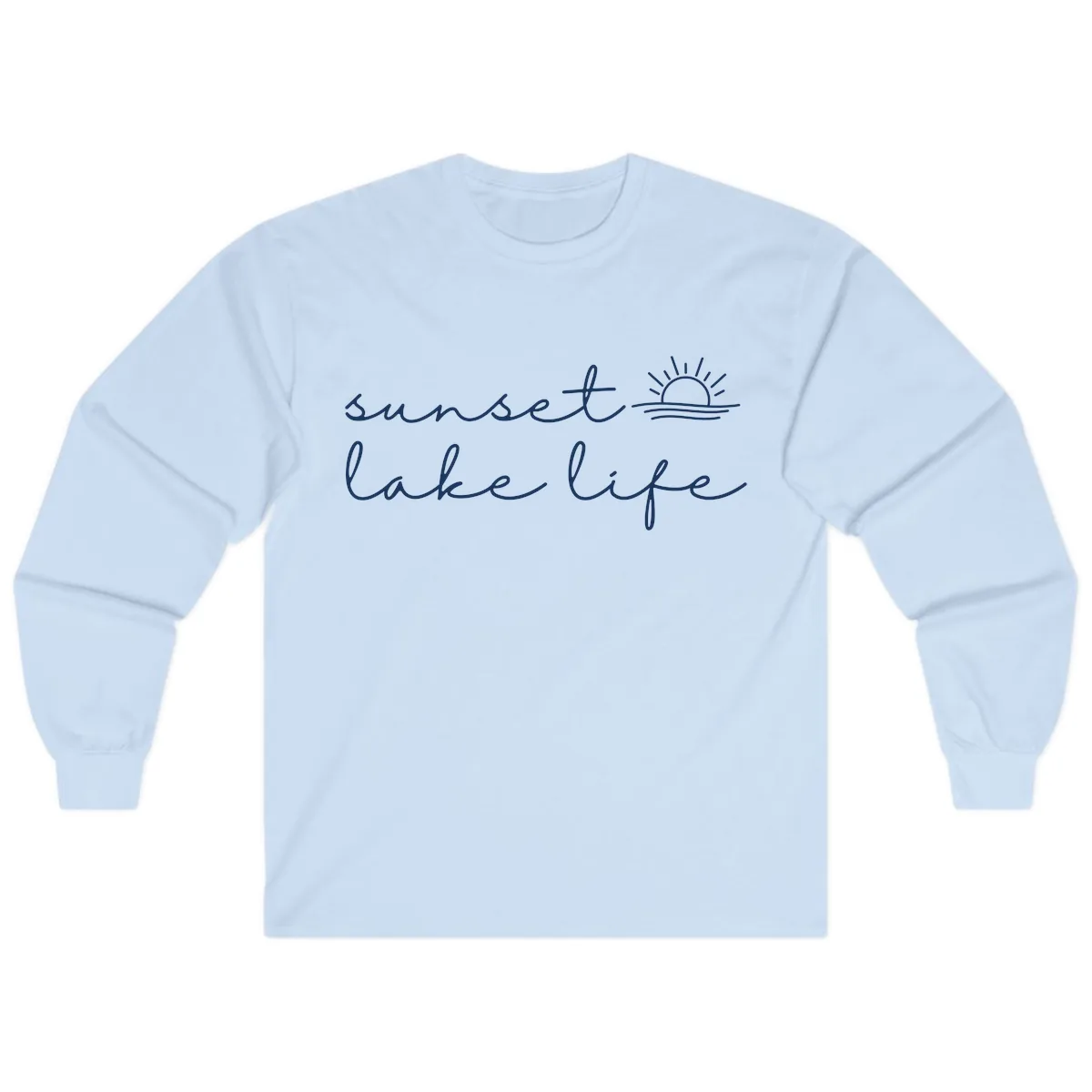 Sunset Lake Life Script Design Long Sleeve in Light Blue