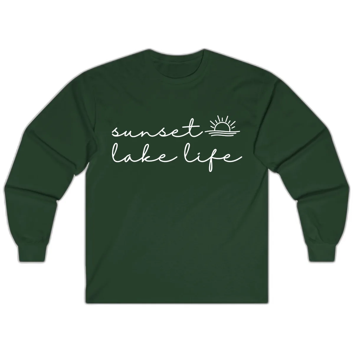 Sunset Lake Life Script Design Long Sleeve in Forest Green