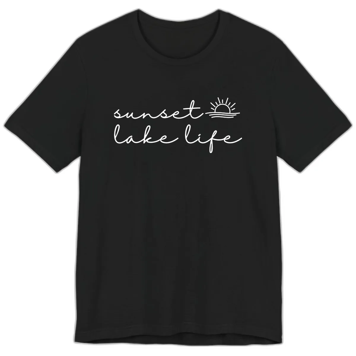 Sunset Lake Life Script Design Premium T-Shirt in Black