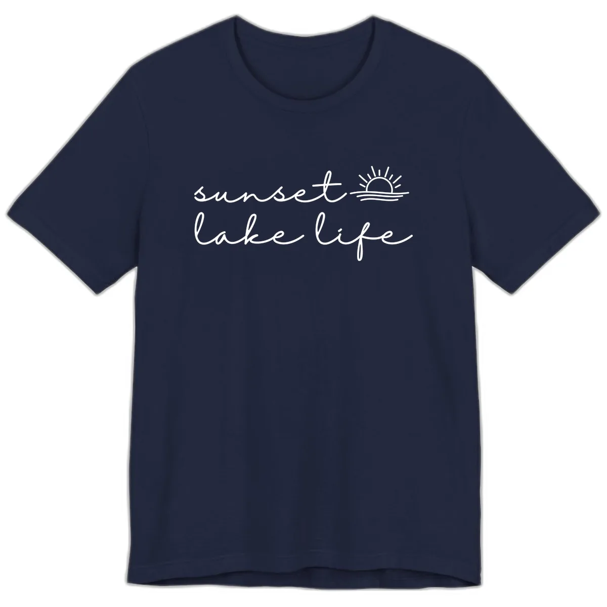 Sunset Lake Life Script Design Premium T-Shirt in Navy