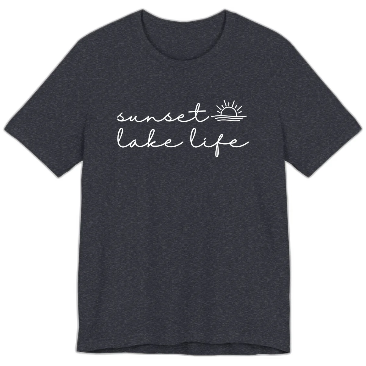 Sunset Lake Life Script Design Premium T-Shirt in Heather Navy