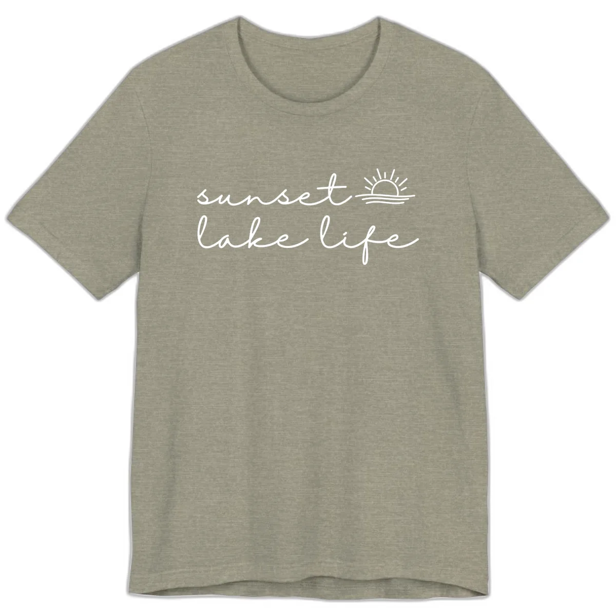 Sunset Lake Life Script Design Premium T-Shirt in Heather Stone