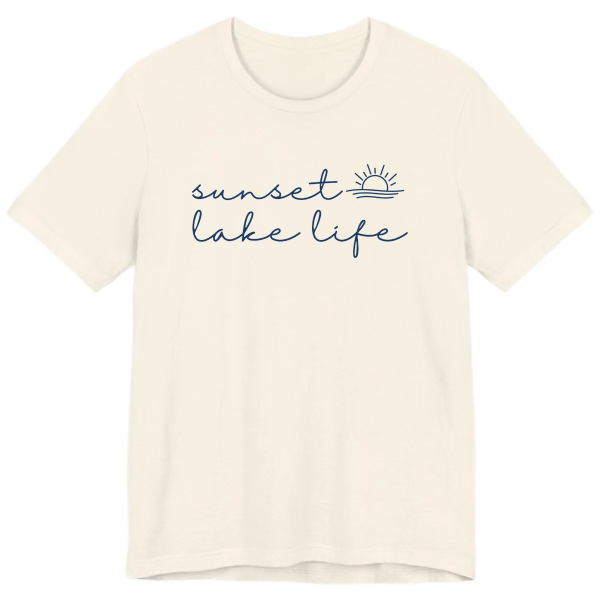 Sunset Lake Life Script Design Premium T-Shirt in Natural