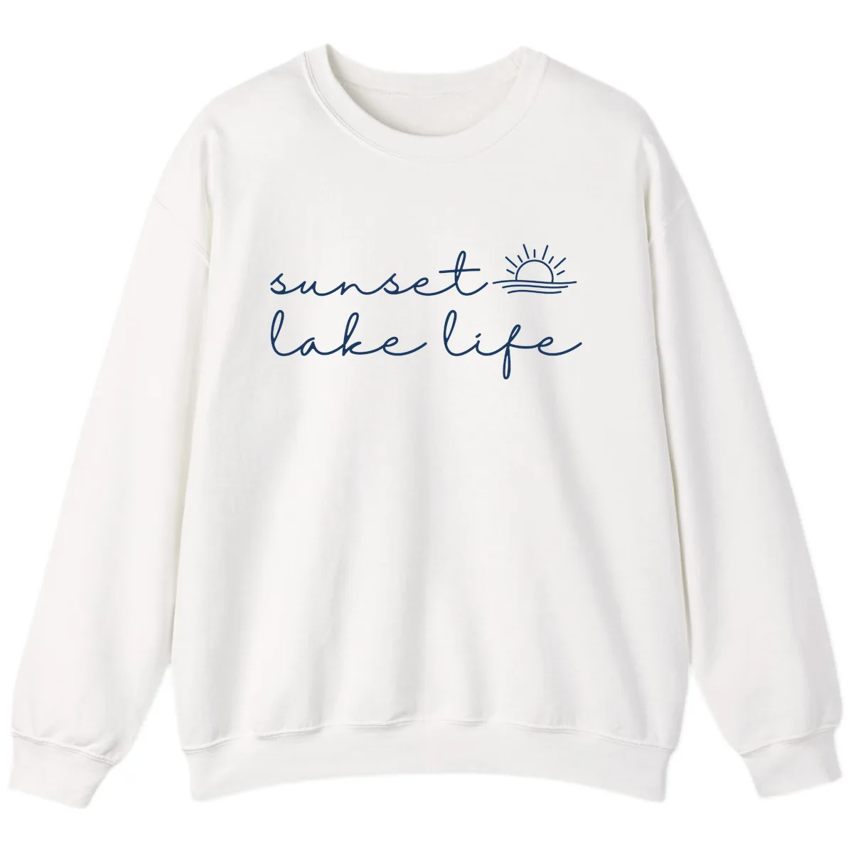Sunset Lake Life Script Design Sweatshirt in White