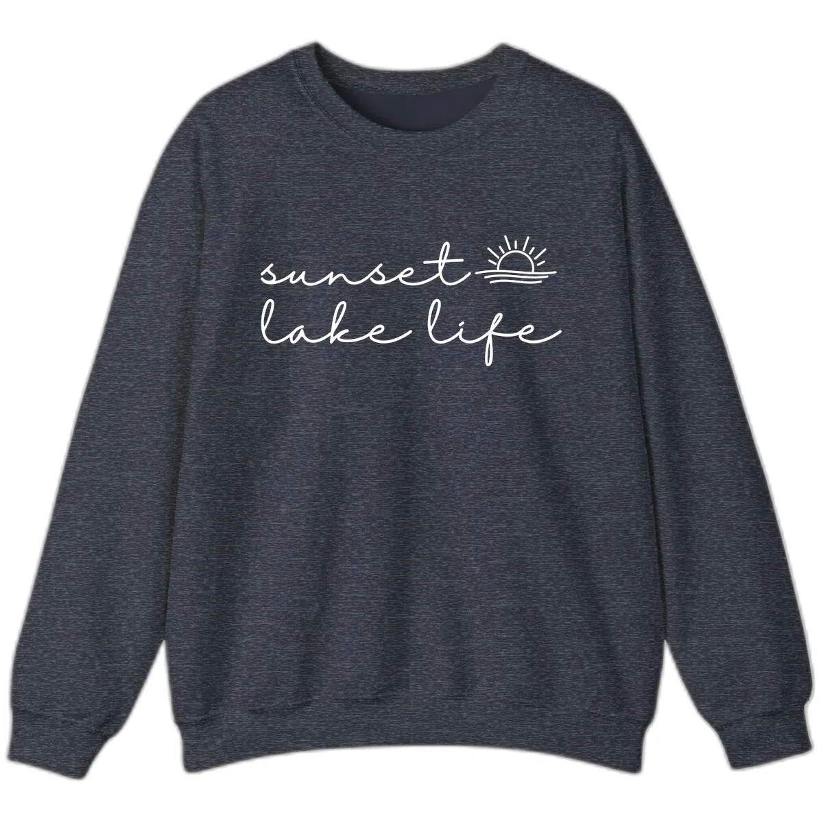 Sunset Lake Life Script Design Sweatshirt in Heather Sport Dark Navy