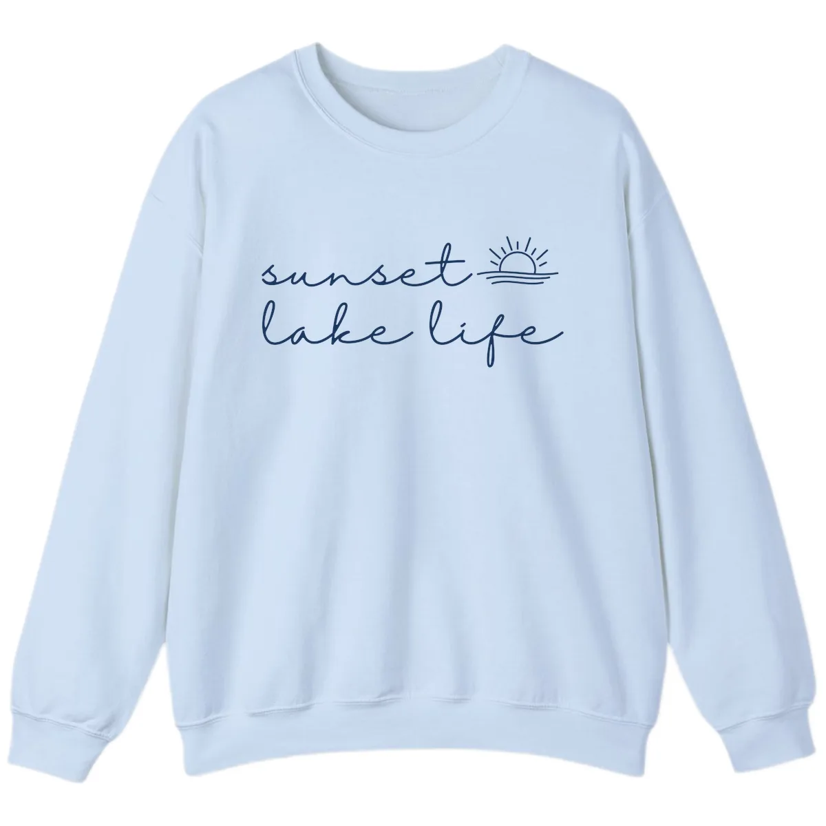 Sunset Lake Life Script Design Sweatshirt in Light Blue