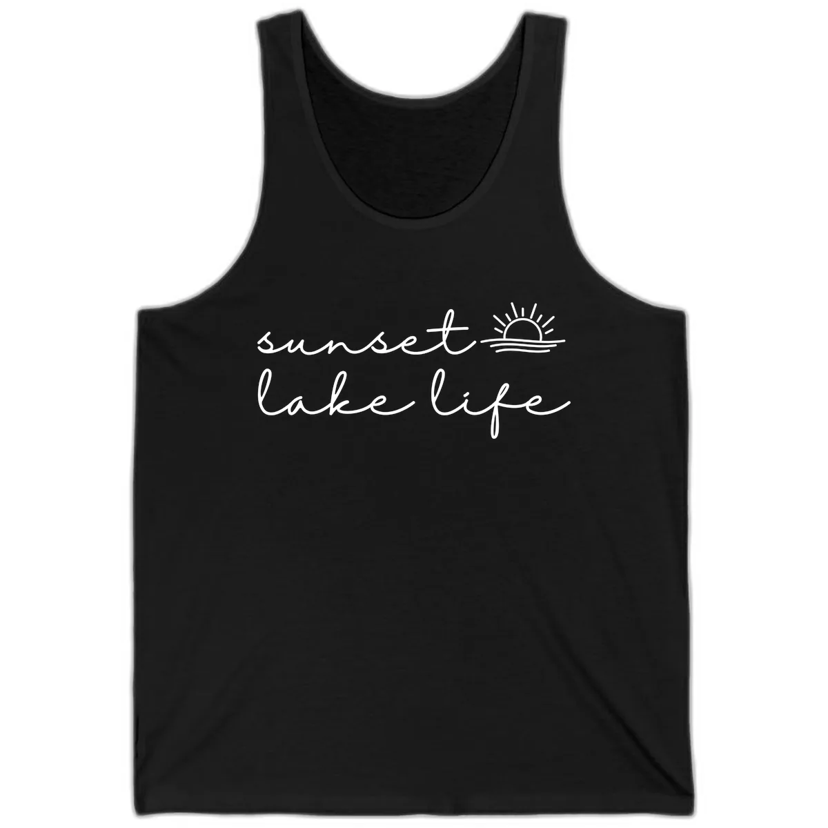 Sunset Lake Life Script Design Tank in Black
