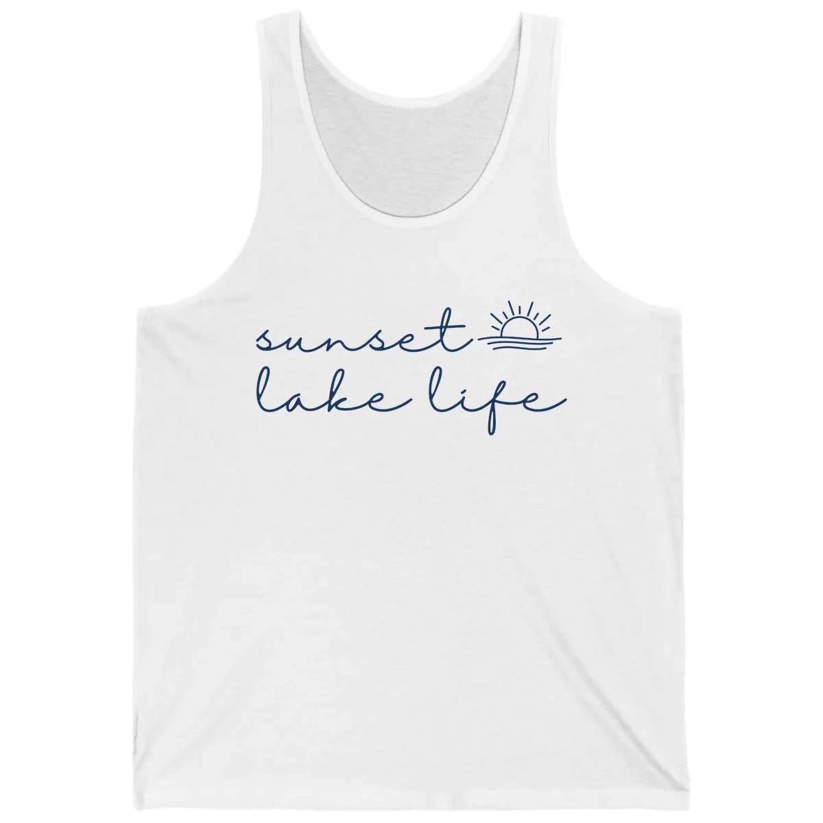 Sunset Lake Life Script Design Tank in White