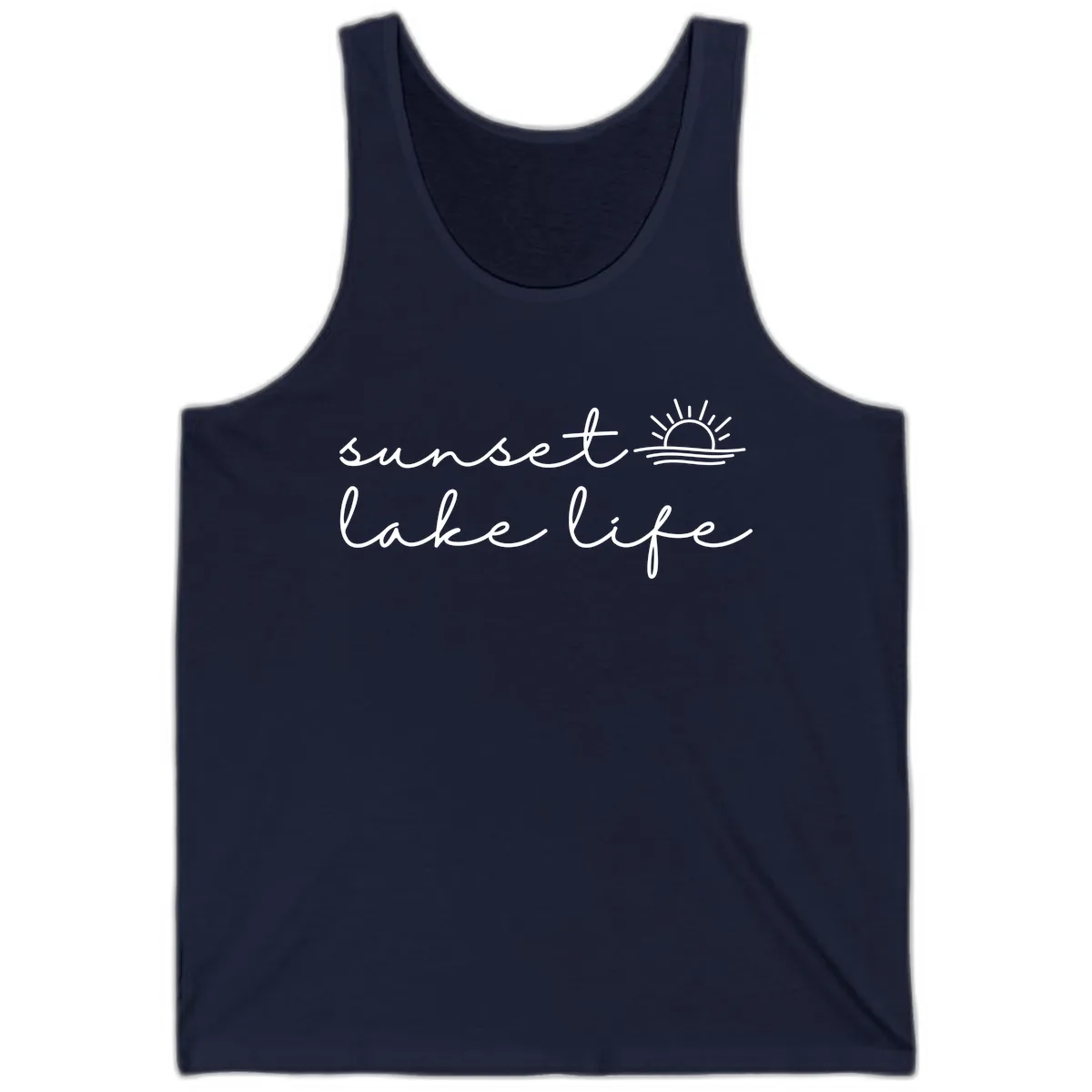 Sunset Lake Life Script Design Tank in Navy