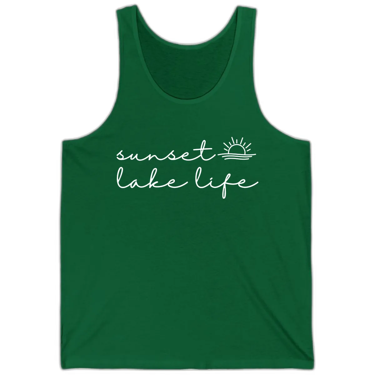 Sunset Lake Life Script Design Tank in Kelly