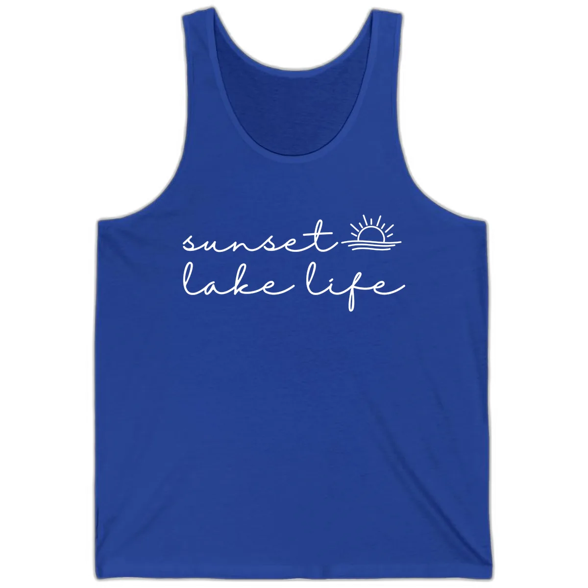 Sunset Lake Life Script Design Tank in True Royal