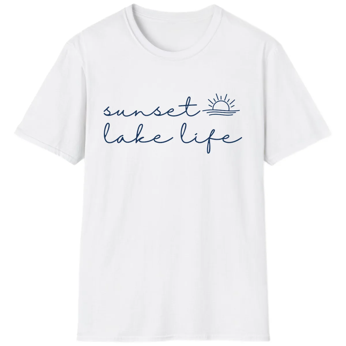 Sunset Lake Life Script Design T-Shirt in White
