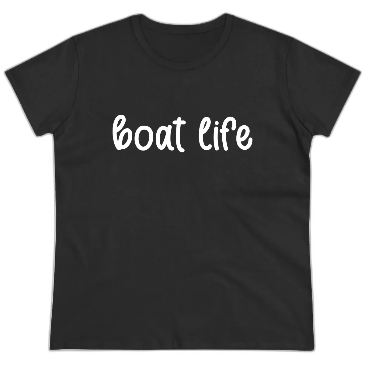 Boat Life Script Design Ladies Tee in Black