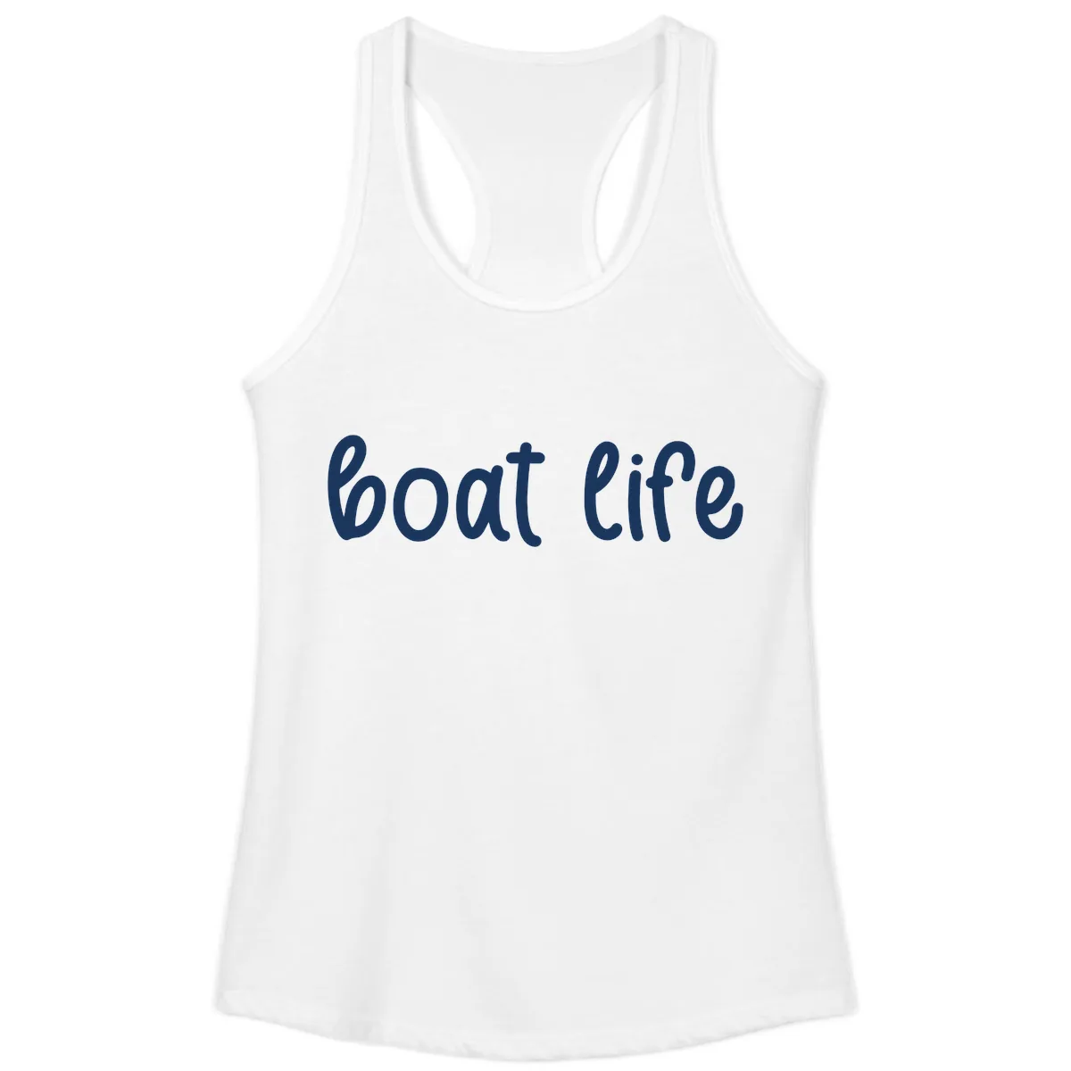 Boat Life Script Design Ladies Tank in White