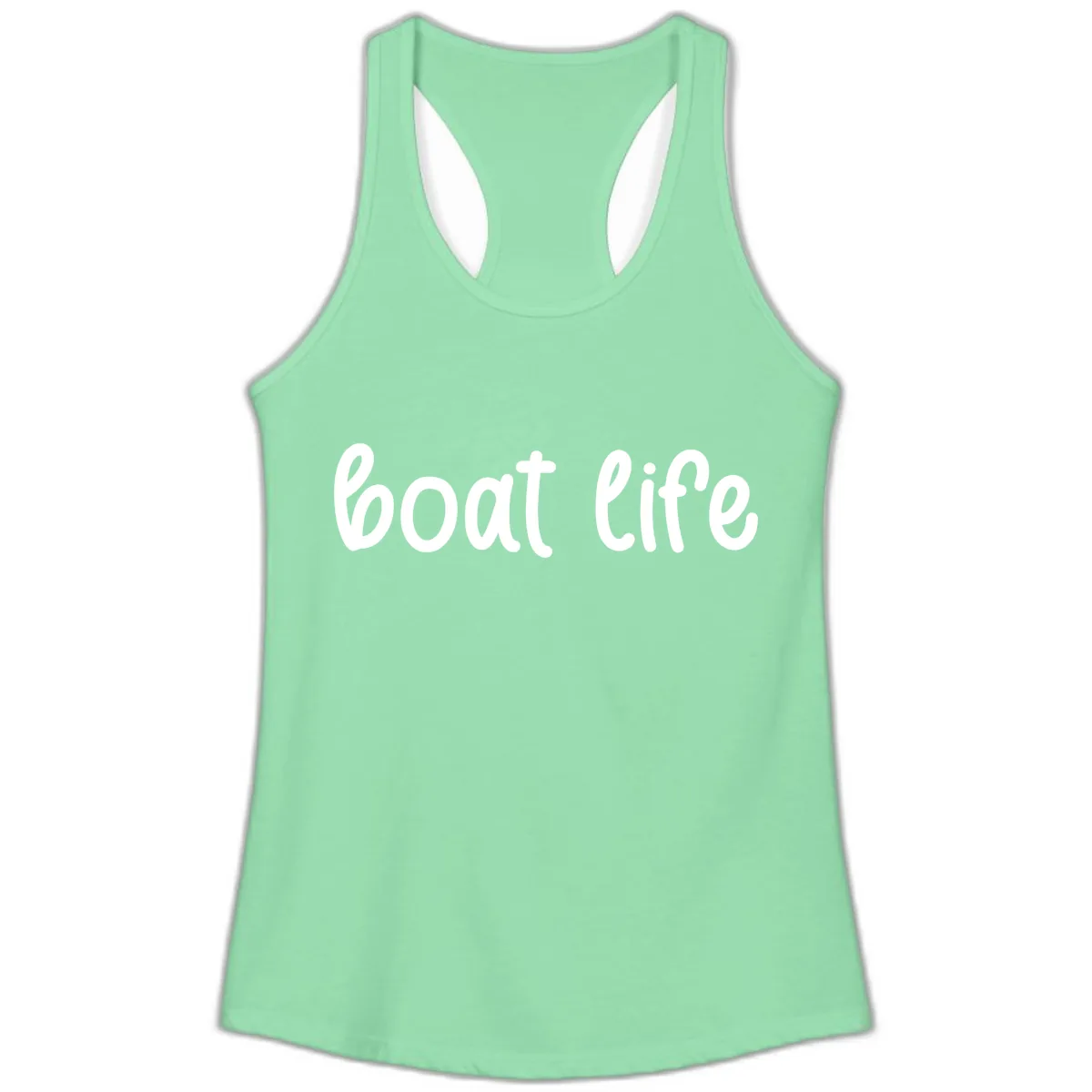 Boat Life Script Design Ladies Tank in Solid Mint