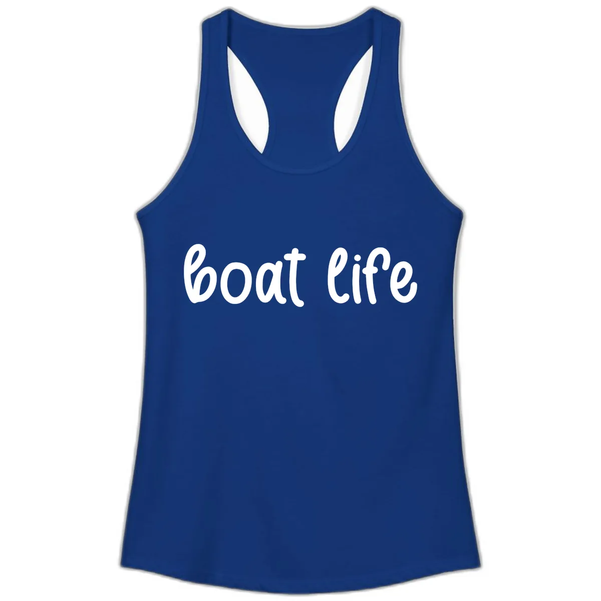 Boat Life Script Design Ladies Tank in Solid Royal