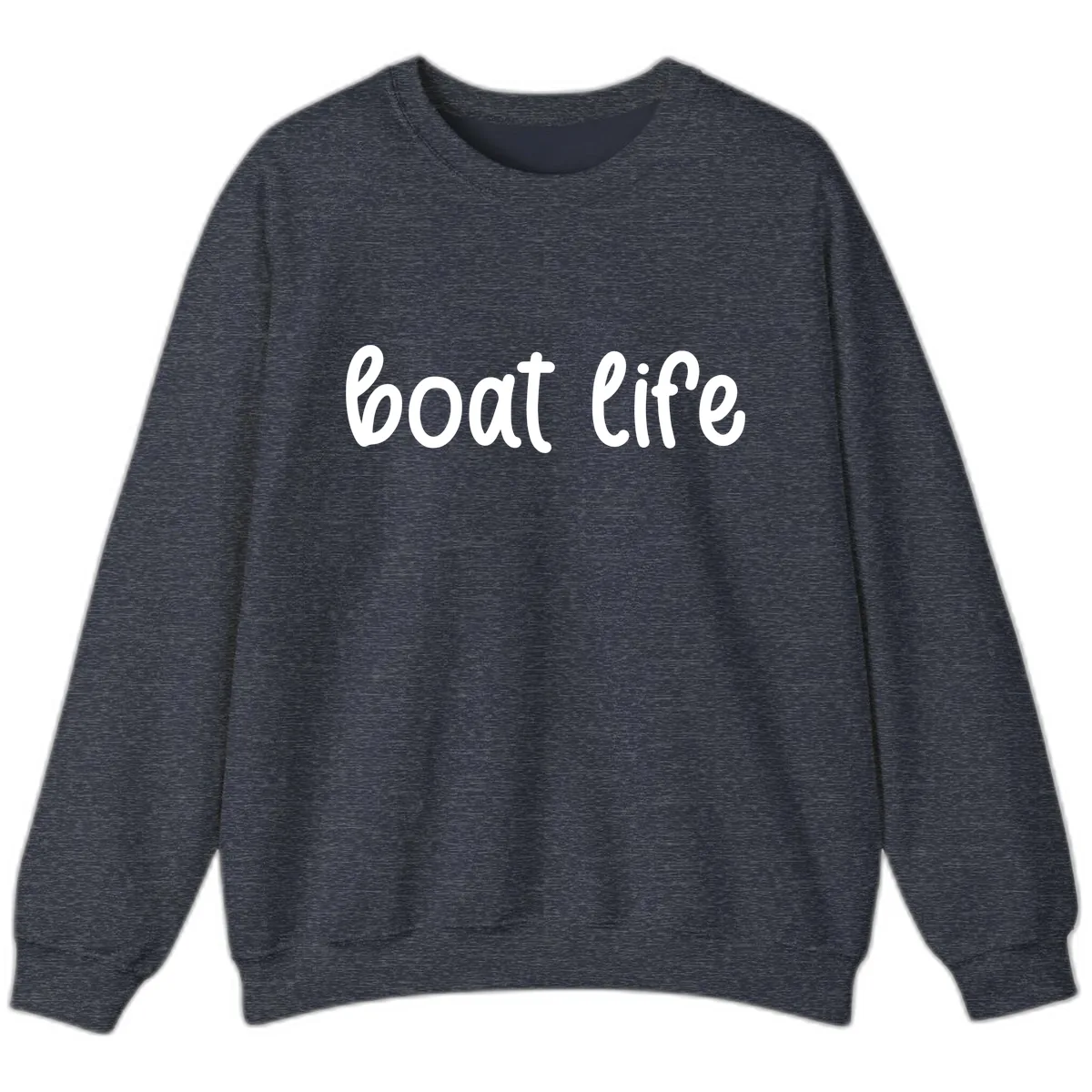 Boat Life Script Design Sweatshirt in Heather Sport Dark Navy