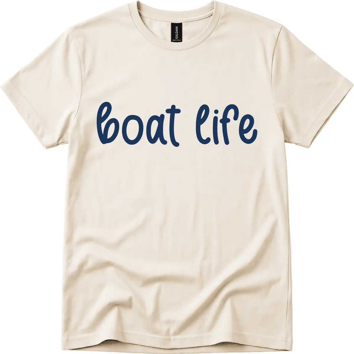 Boat Life Script Design T-Shirt in Natural