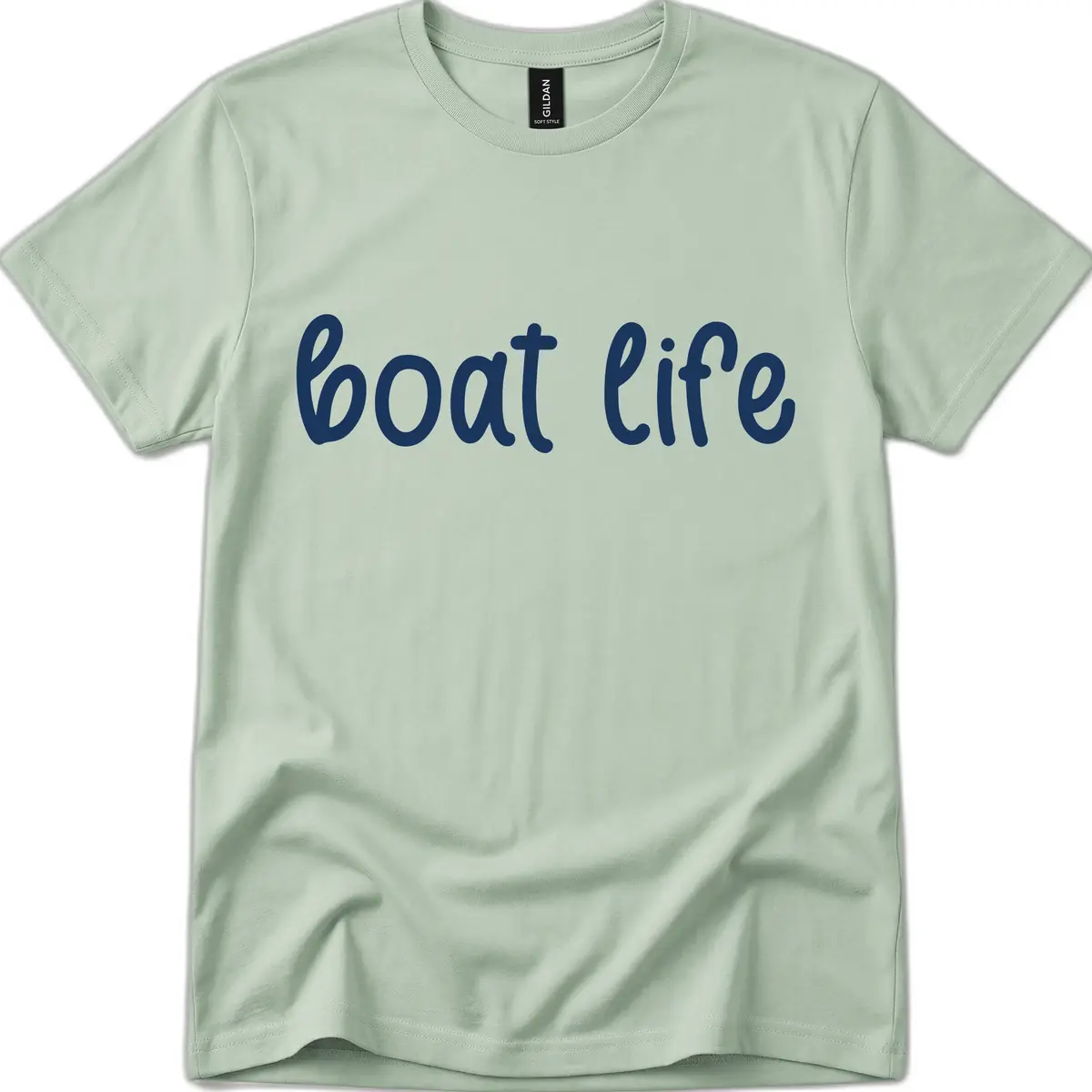Boat Life Script Design T-Shirt in Sage