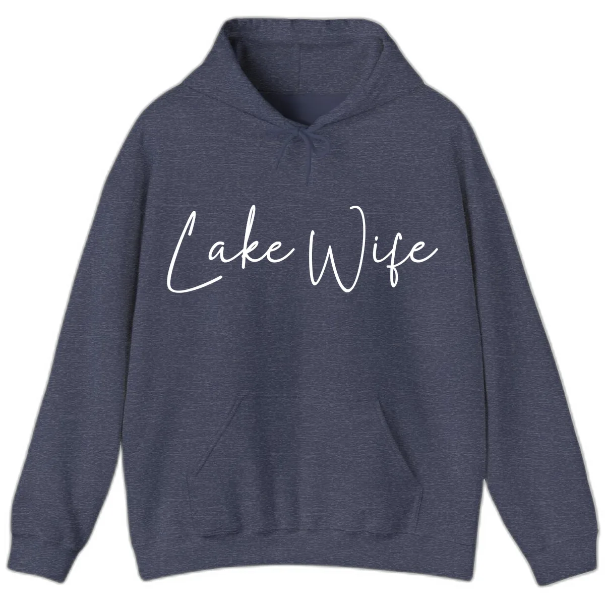 Lake Wife Script Design Hoodie in Heather Sport Dark Navy