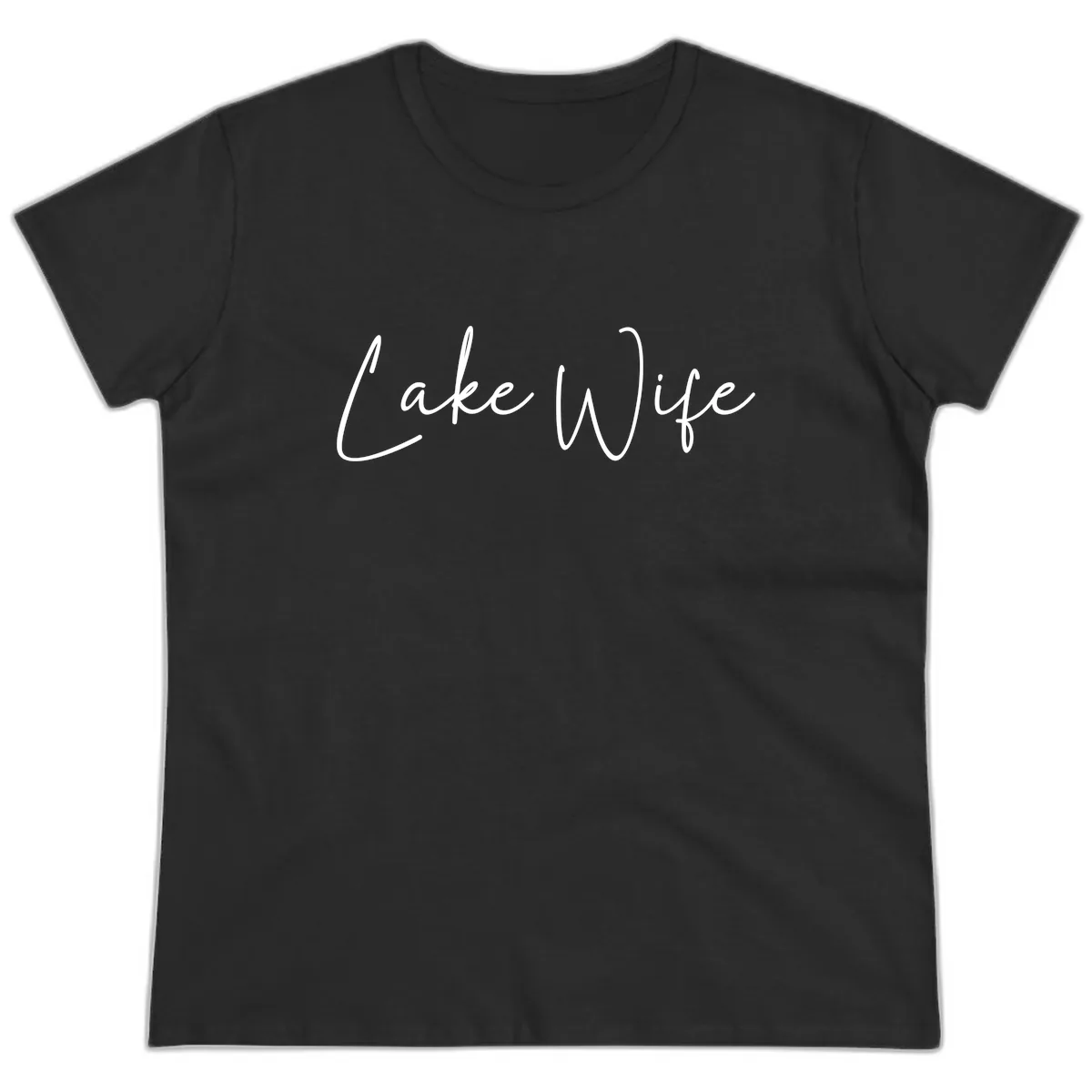 Lake Wife Script Design Ladies Tee in Black