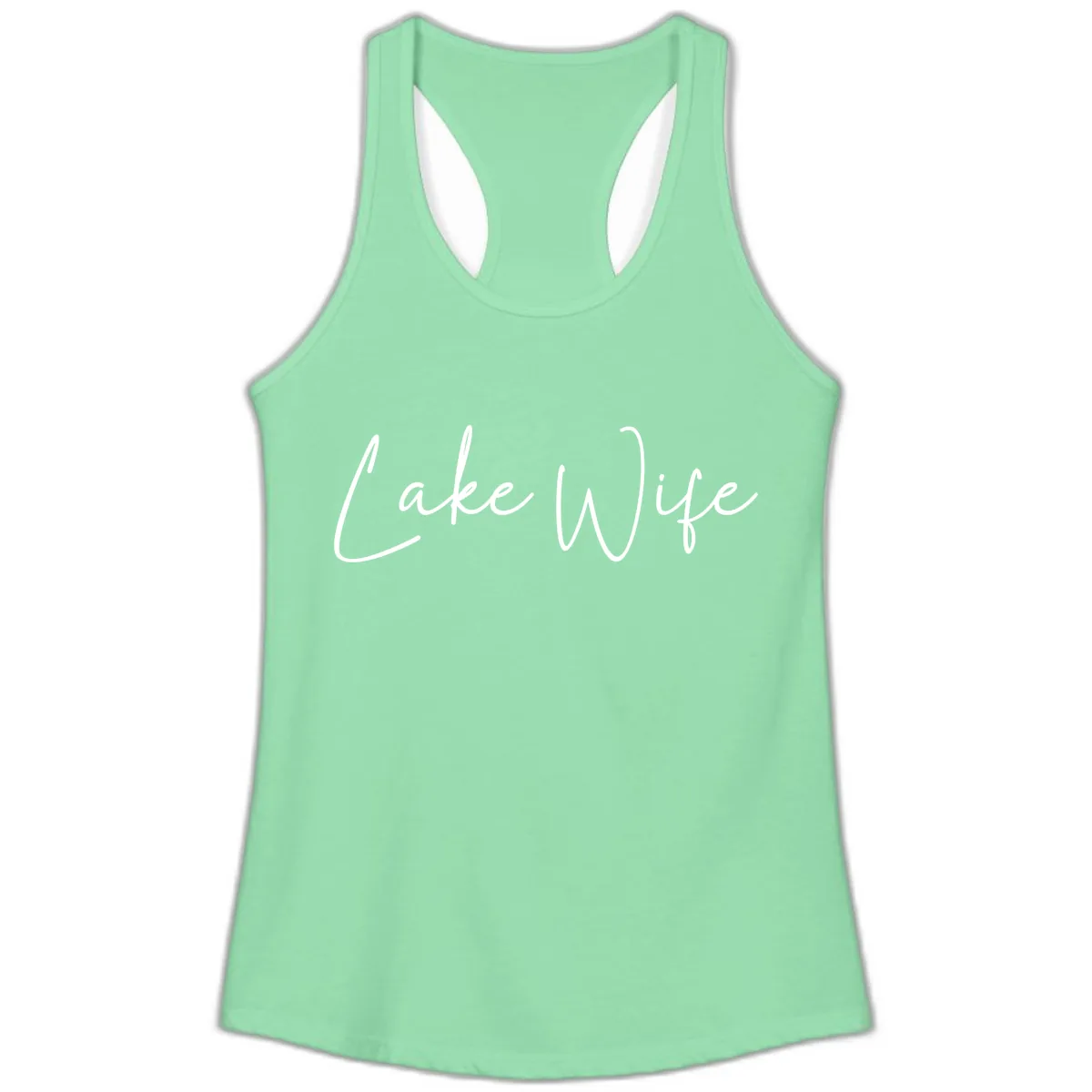 Lake Wife Script Design Ladies Tank in Solid Mint