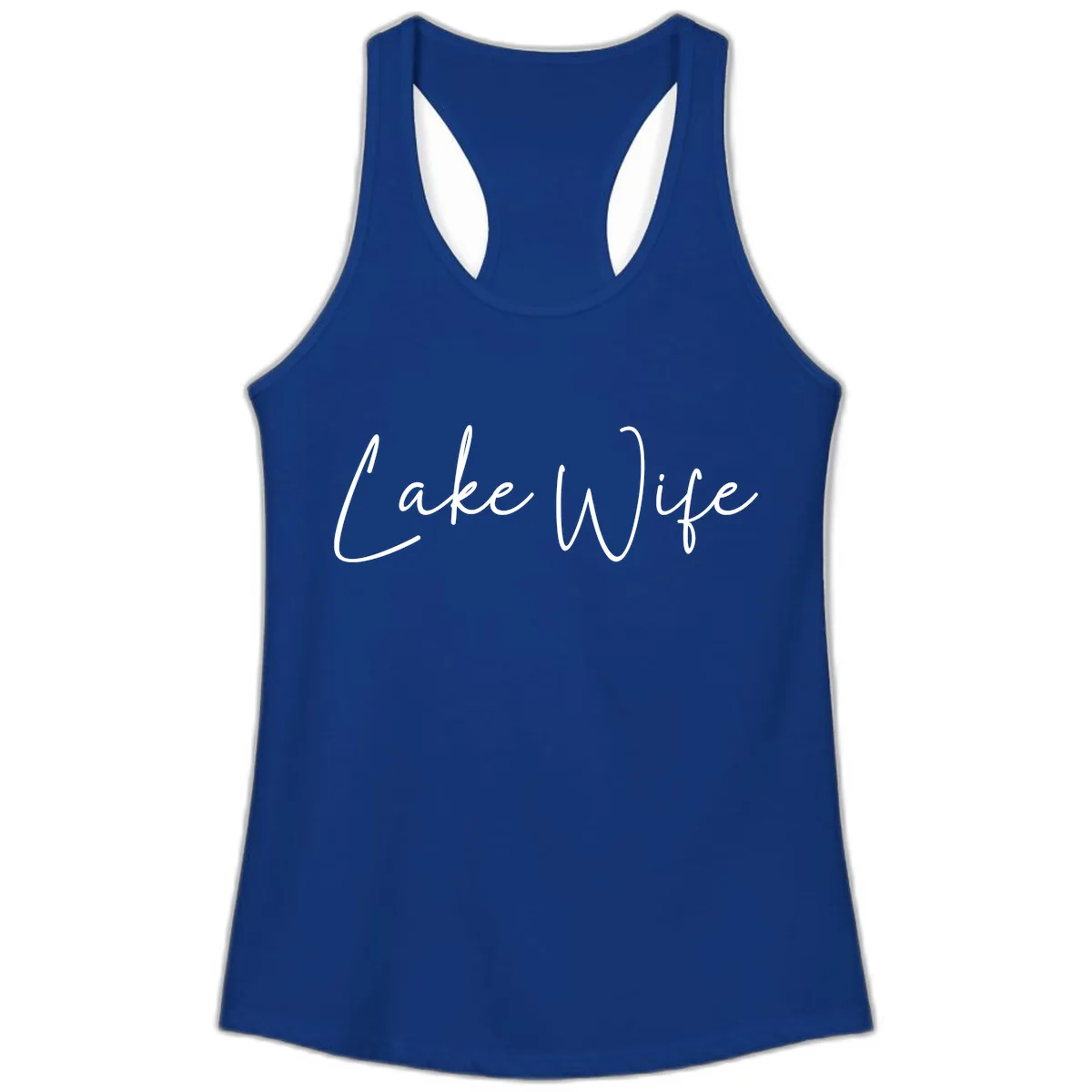 Lake Wife Script Design Ladies Tank in Solid Royal