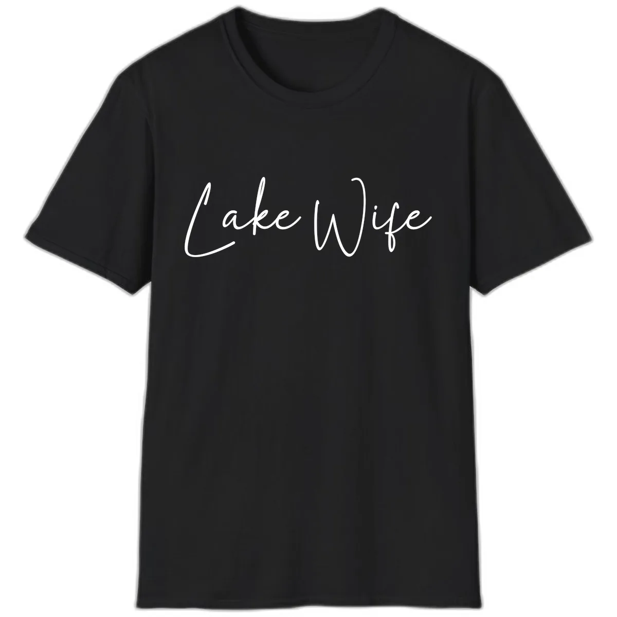 Lake Wife Script Design T-Shirt in Black
