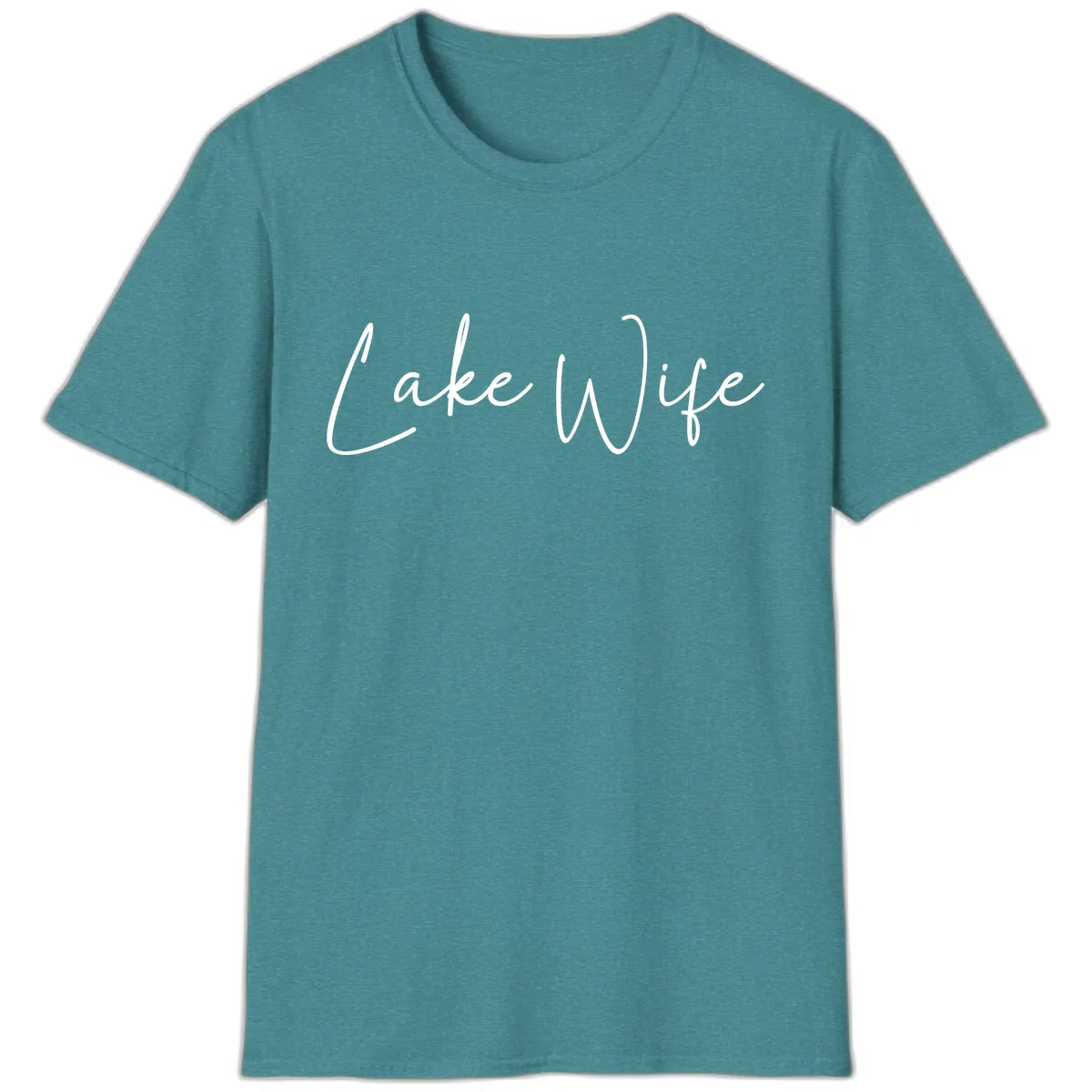 Lake Wife Script Design T-Shirt in Heather Galapagos Blue