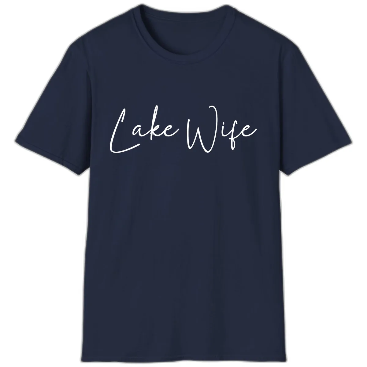 Lake Wife Script Design T-Shirt in Navy