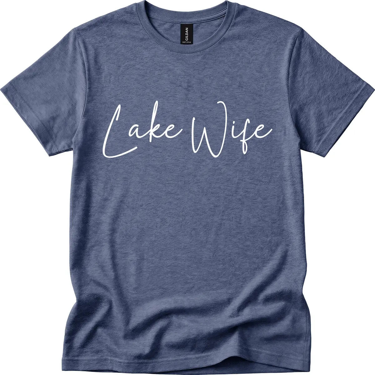 Lake Wife Script Design T-Shirt in Heather Navy
