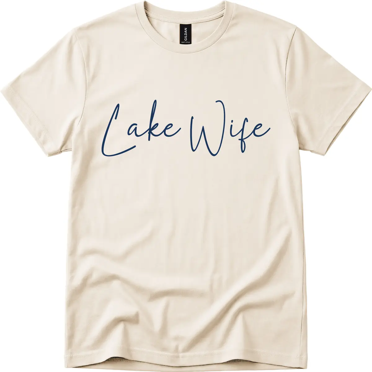 Lake Wife Script Design T-Shirt in Natural