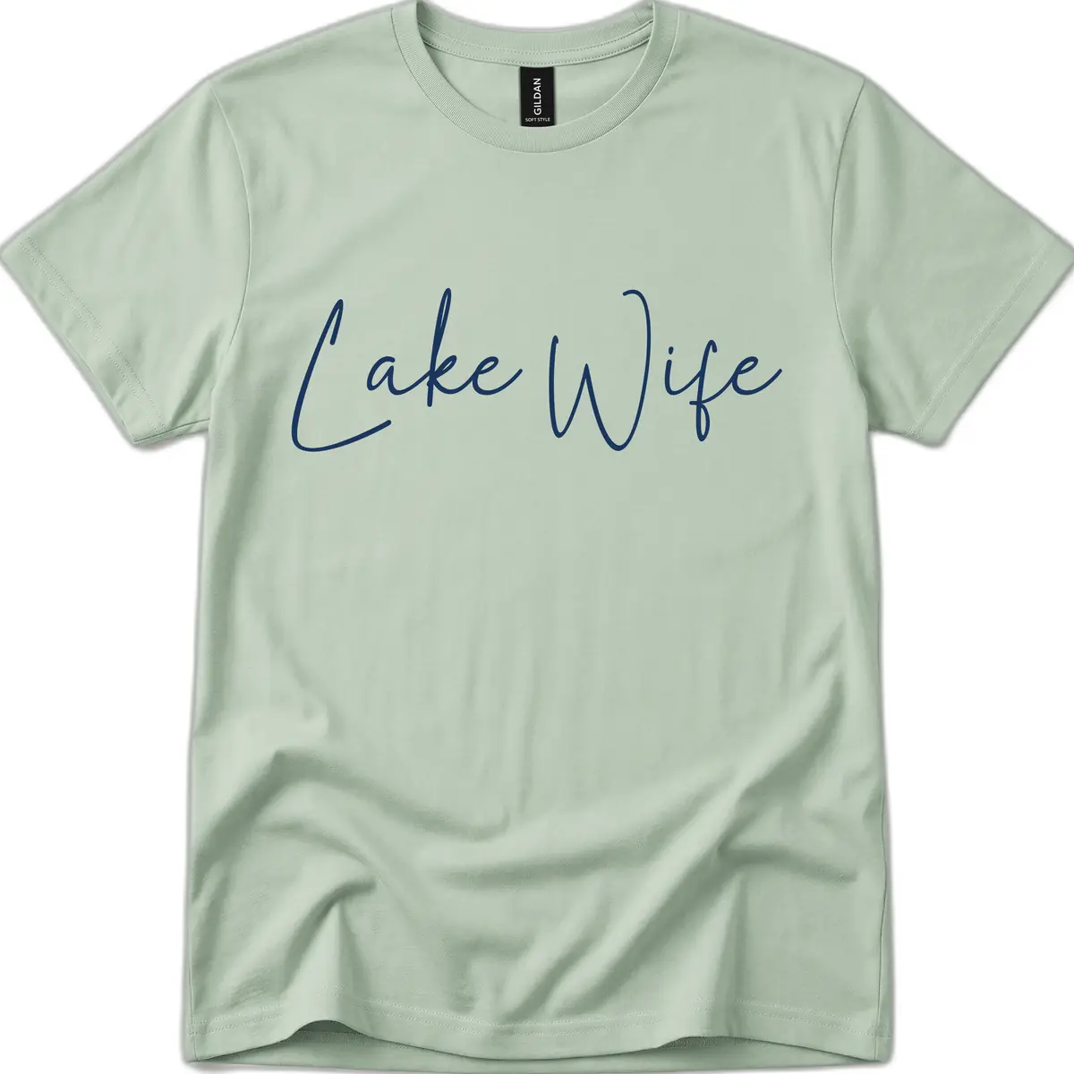 Lake Wife Script Design T-Shirt in Sage