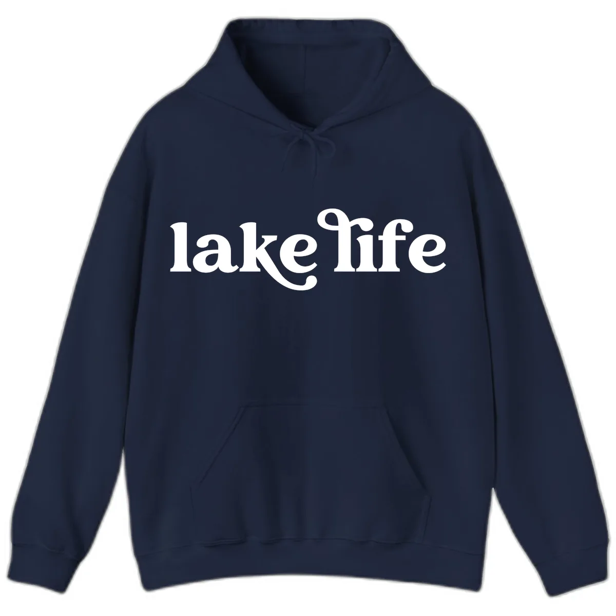 Lake Life Typography Design Hoodie in Navy