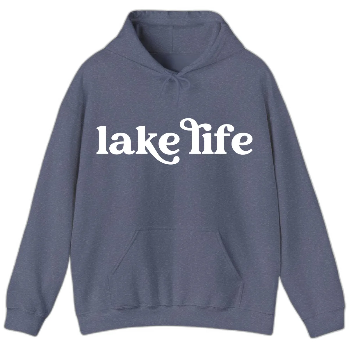 Lake Life Typography Design Hoodie in Heather Navy