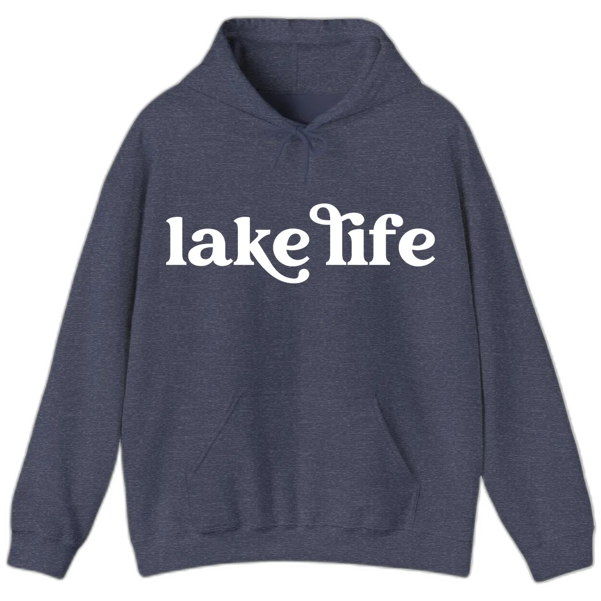 Lake Life Typography Design Hoodie in Heather Sport Dark Navy