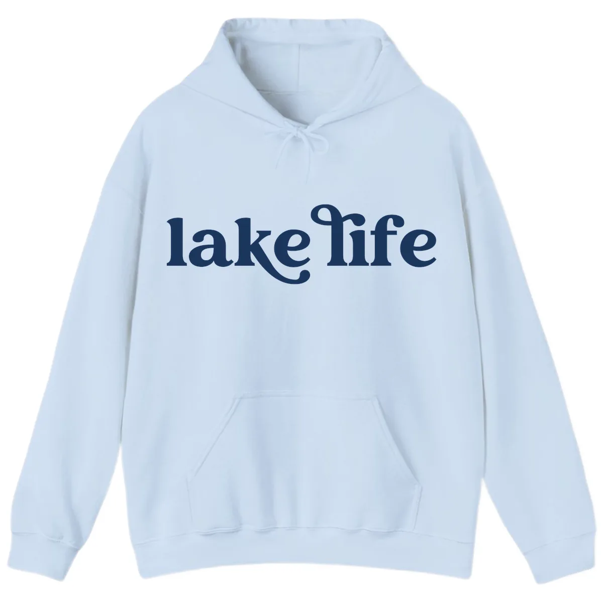 Lake Life Typography Design Hoodie in Light Blue