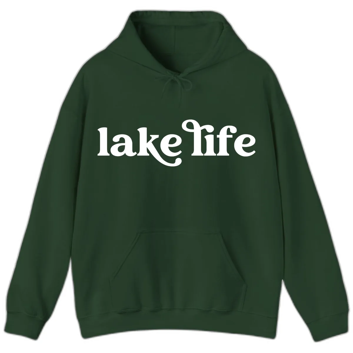 Lake Life Typography Design Hoodie in Forest Green