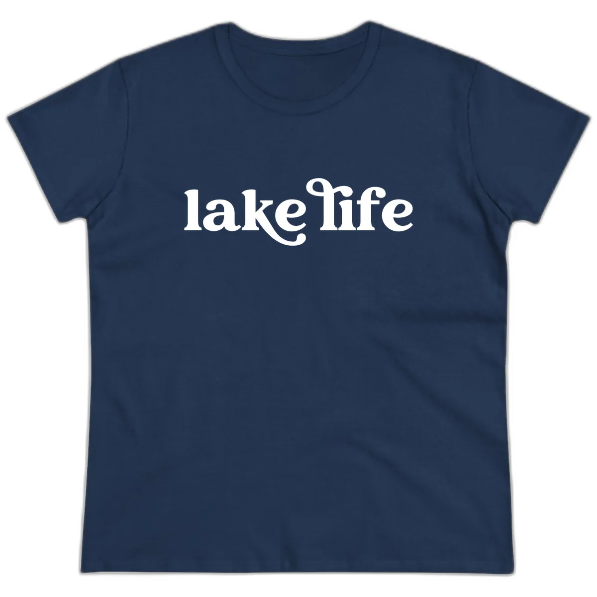 Lake Life Typography Design Ladies Tee in Navy