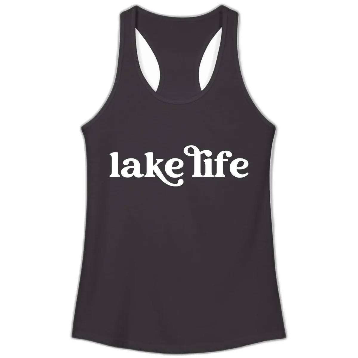 Lake Life Typography Design Ladies Tank in Black