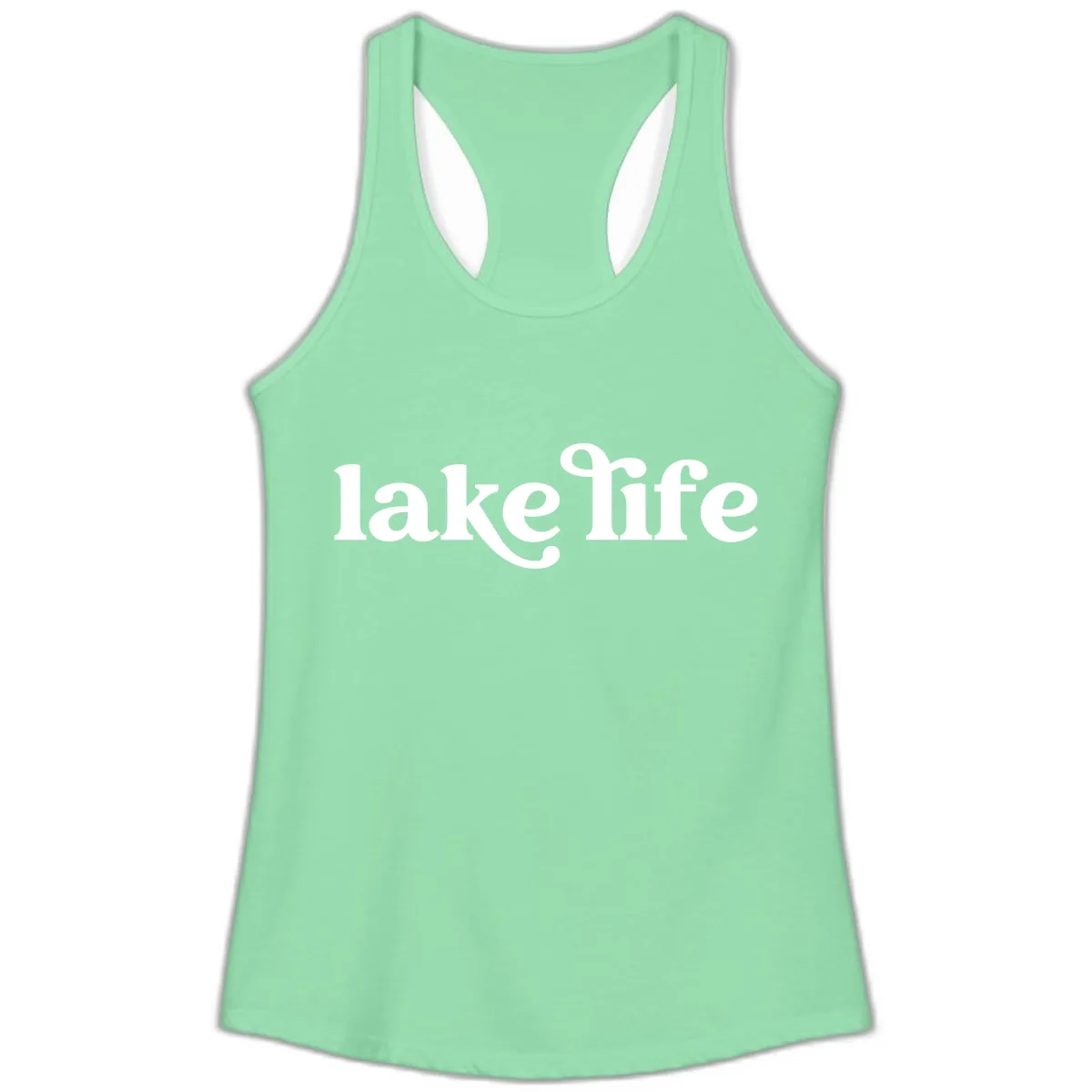 Lake Life Typography Design Ladies Tank in Solid Mint